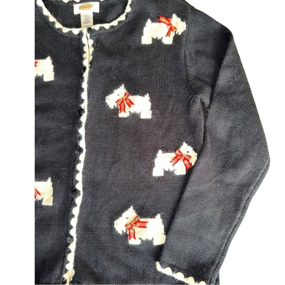 TALBOTS SWEATER CARDIGAN BLACK WHITE DOG WESTIE SCOTTISH TERRIER SIZE SP PETITE - Picture 5 of 15